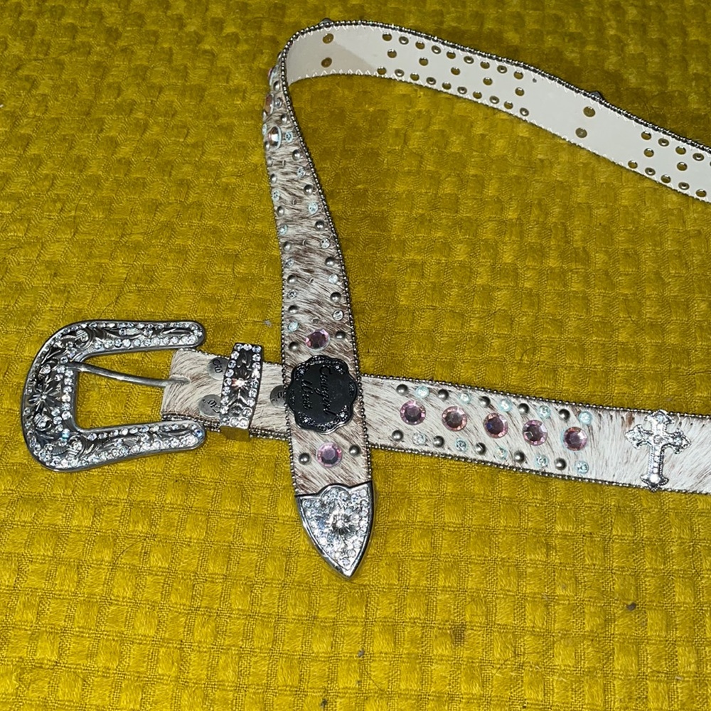 Cowgirl West genuine leather fur bling belt XL